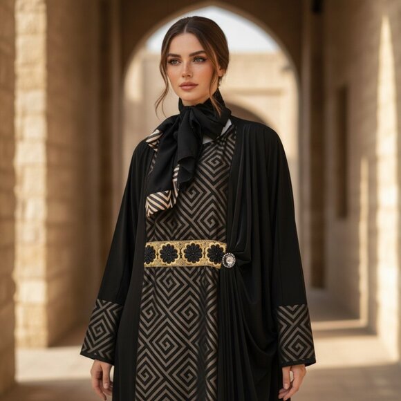 DUBAI CUSTOM ABAYA Wedding Dress Evening Kaftan Robe Maxi Thobe Scarf XL 1X 2X - Picture 16 of 16